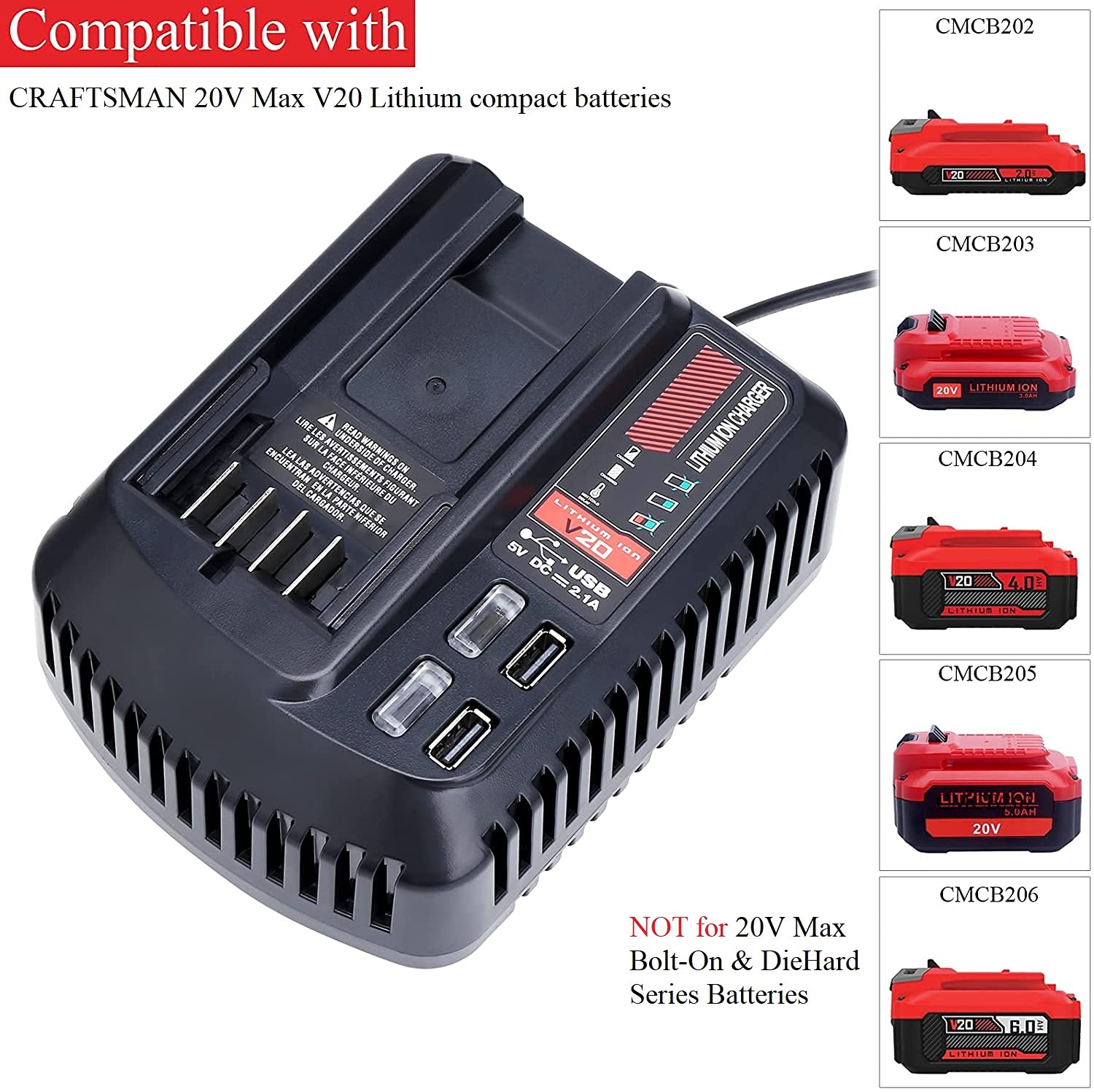 Gonocop CMCB104 V20 charger on a workbench for Craftsman tools