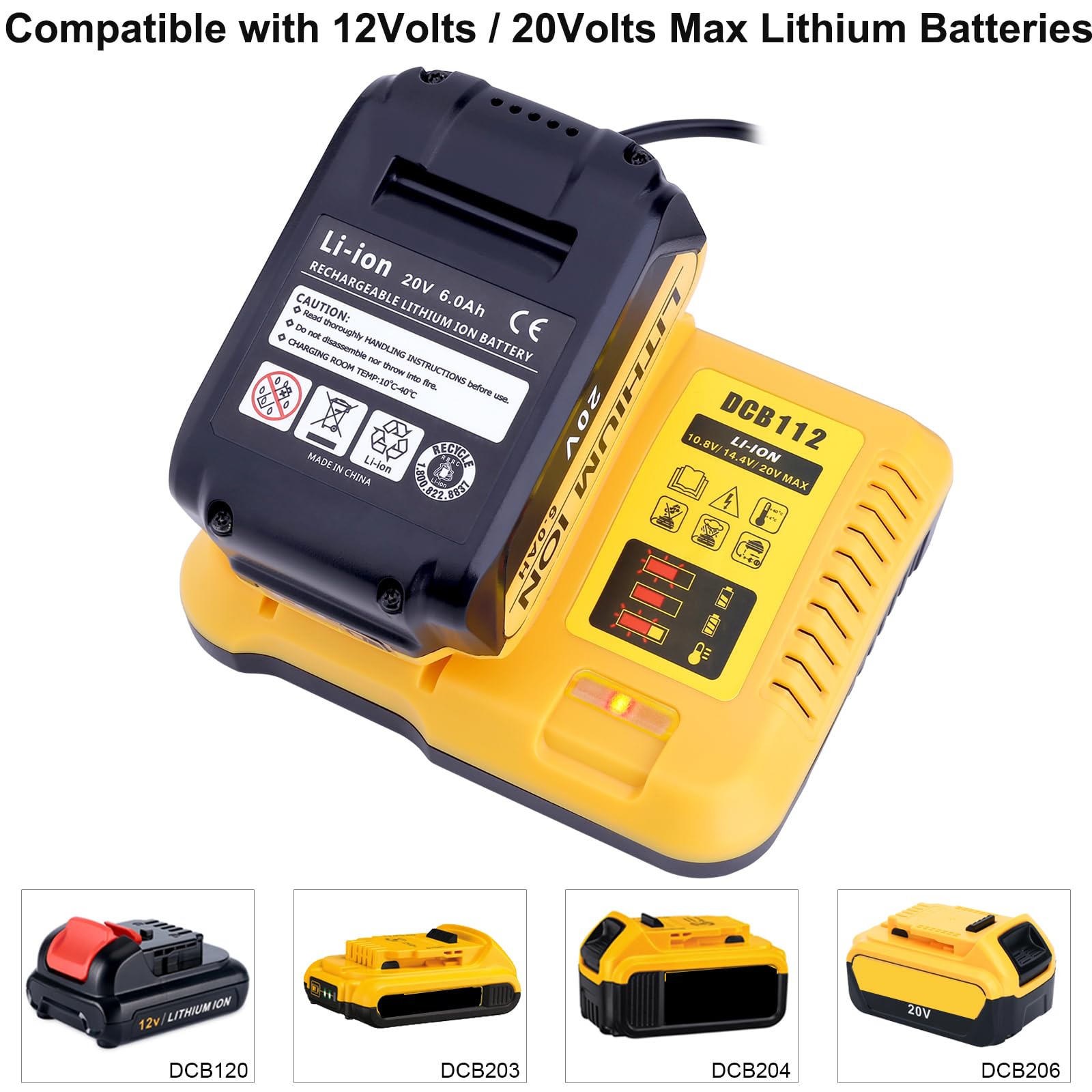 Gonocop DCB112 charger back view highlighting dual voltage input for universal use.