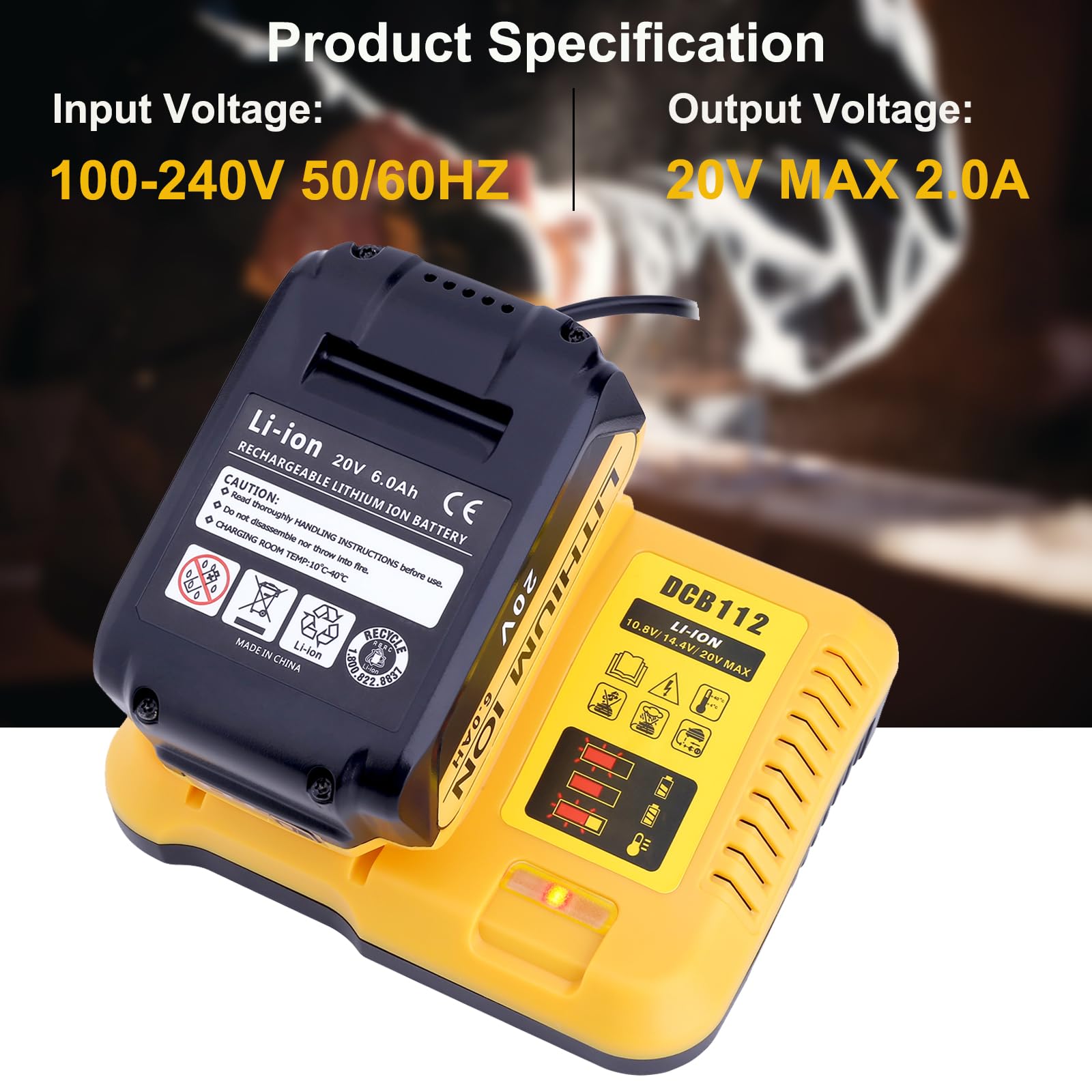 Gonocop DCB112 charger LEDs indicate charging status and temperature protection for safer operation.