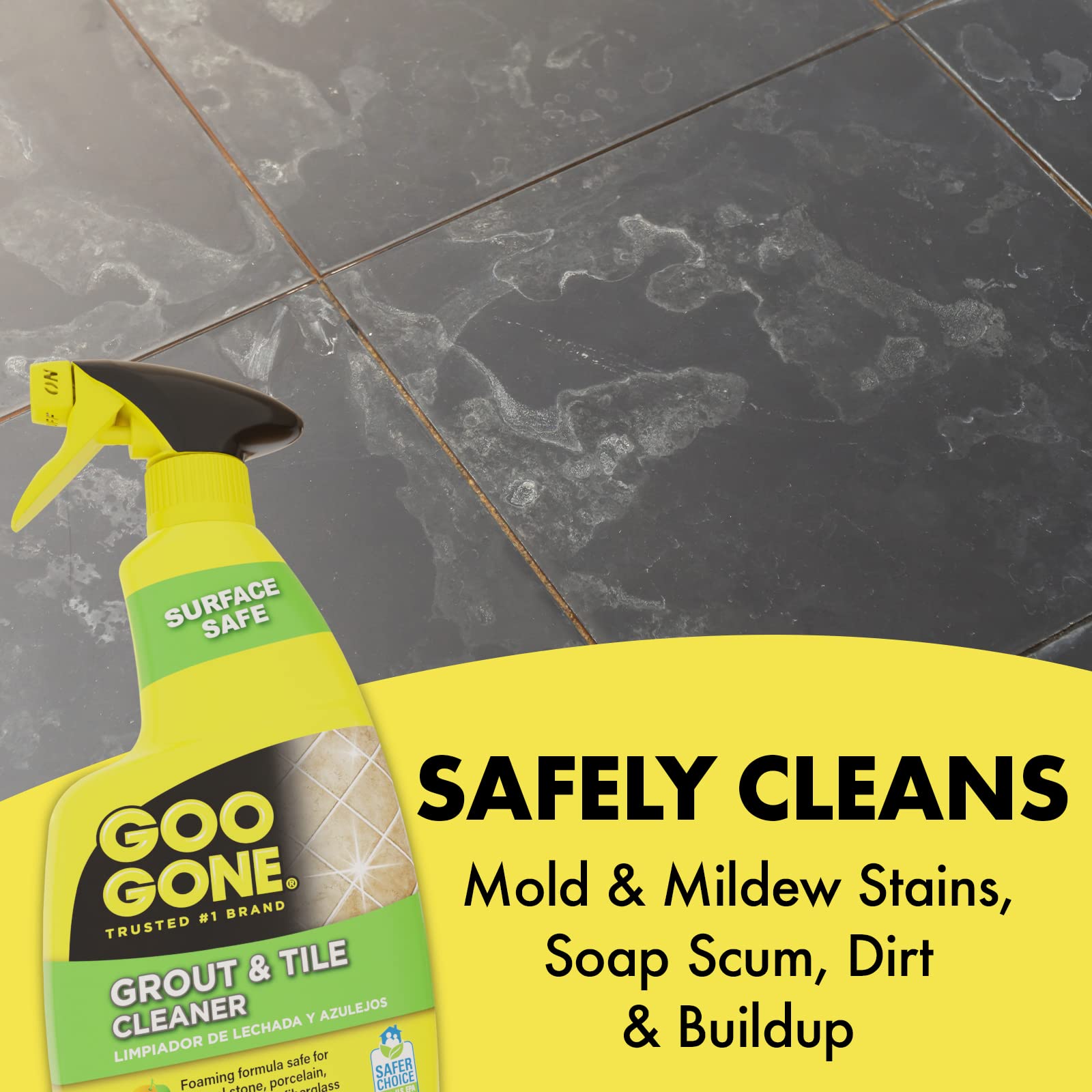 Goo Gone grout cleaner removes hard water stains from tile