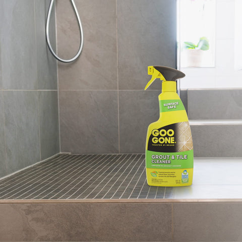 Goo Gone grout cleaner restores tile brightness in bathrooms and kitchens