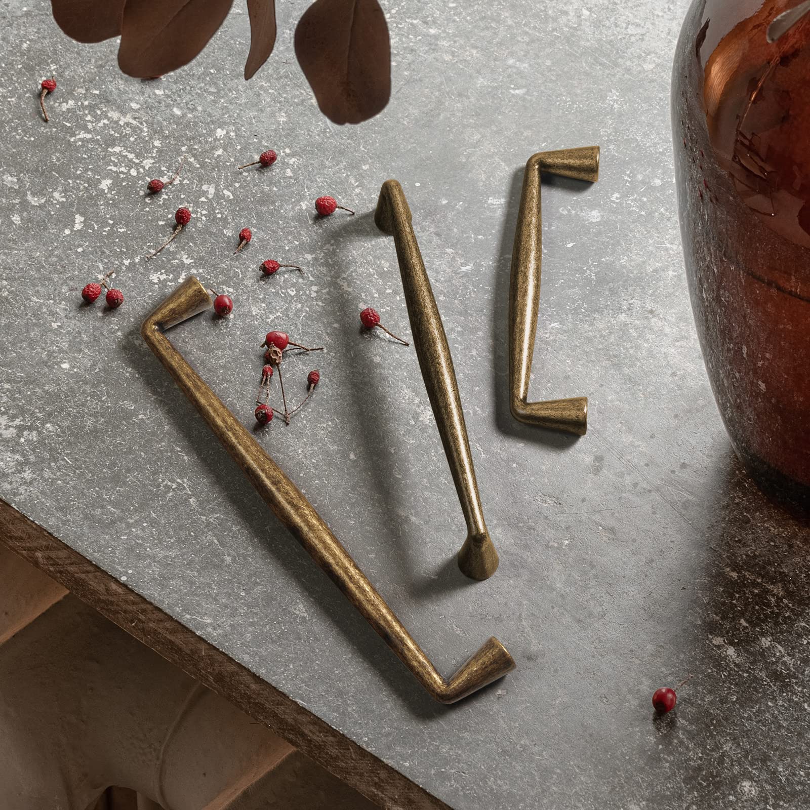 Goo-Ki distressed finish cabinet handle showcases retro patina and style