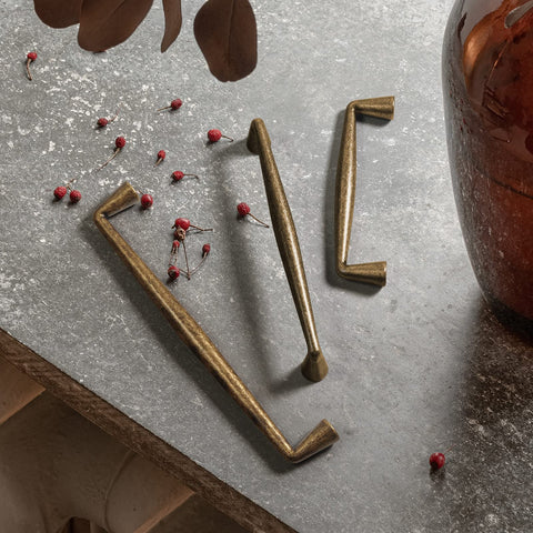 Goo-Ki distressed finish cabinet handle showcases retro patina and style
