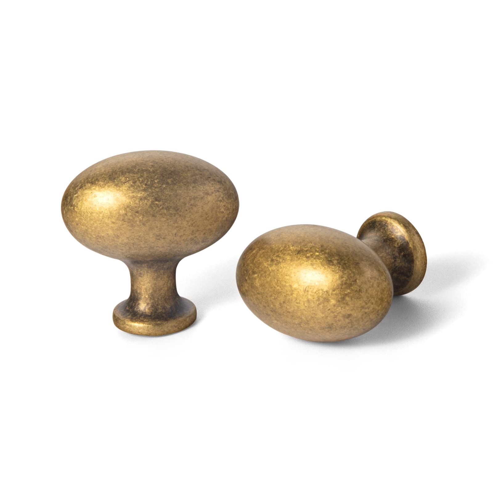 Goo-Ki oval antique brass cabinet knob close-up showing durable zinc alloy construction