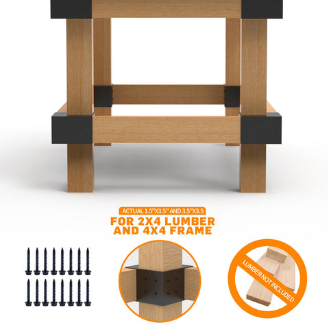 GOOCORREC three-way brackets secure 2x4 and 4x4 lumber for sturdy frames.