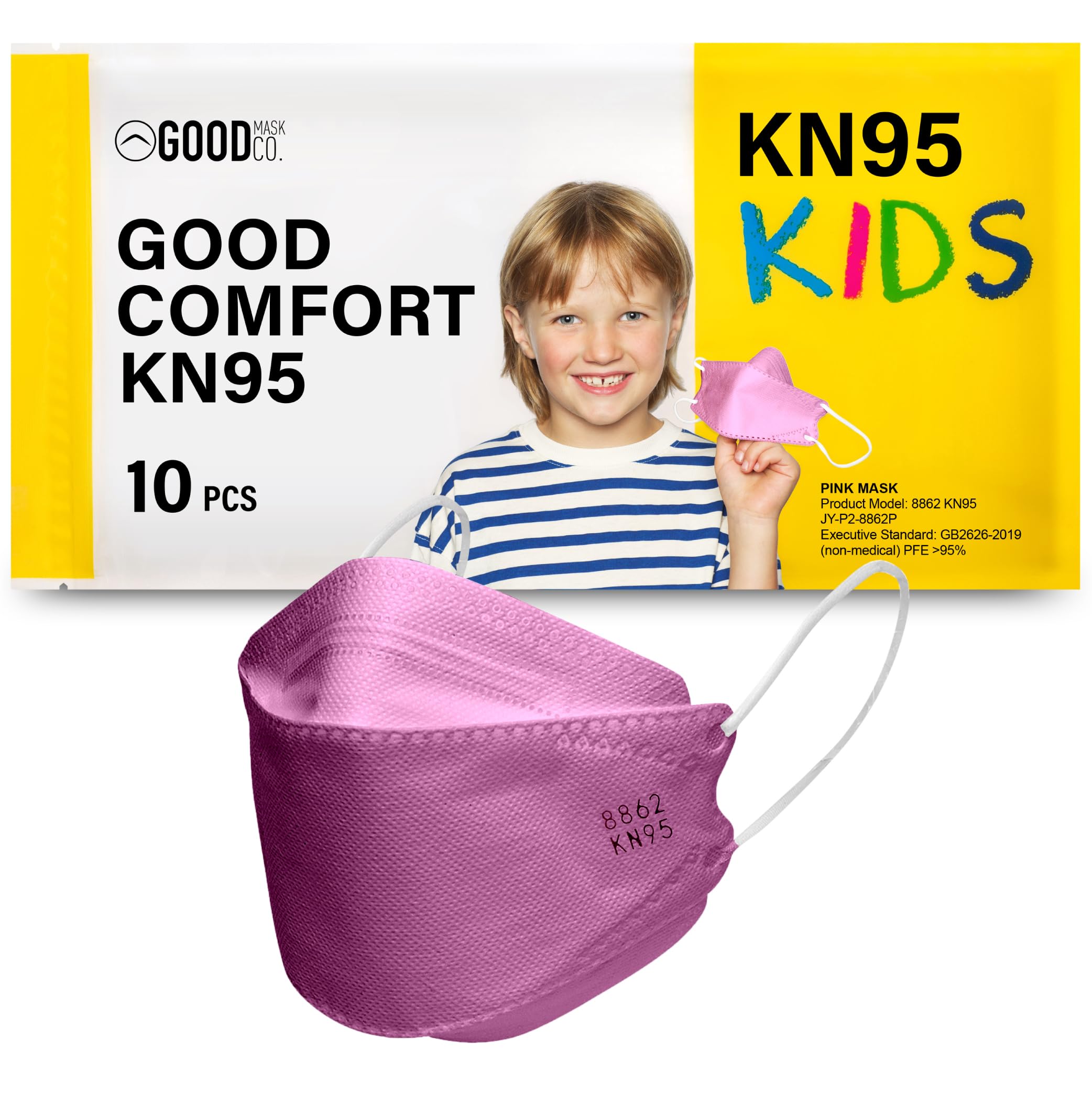 Good Mask Co. Good Comfort Kids KN95 folding pink mask for school days