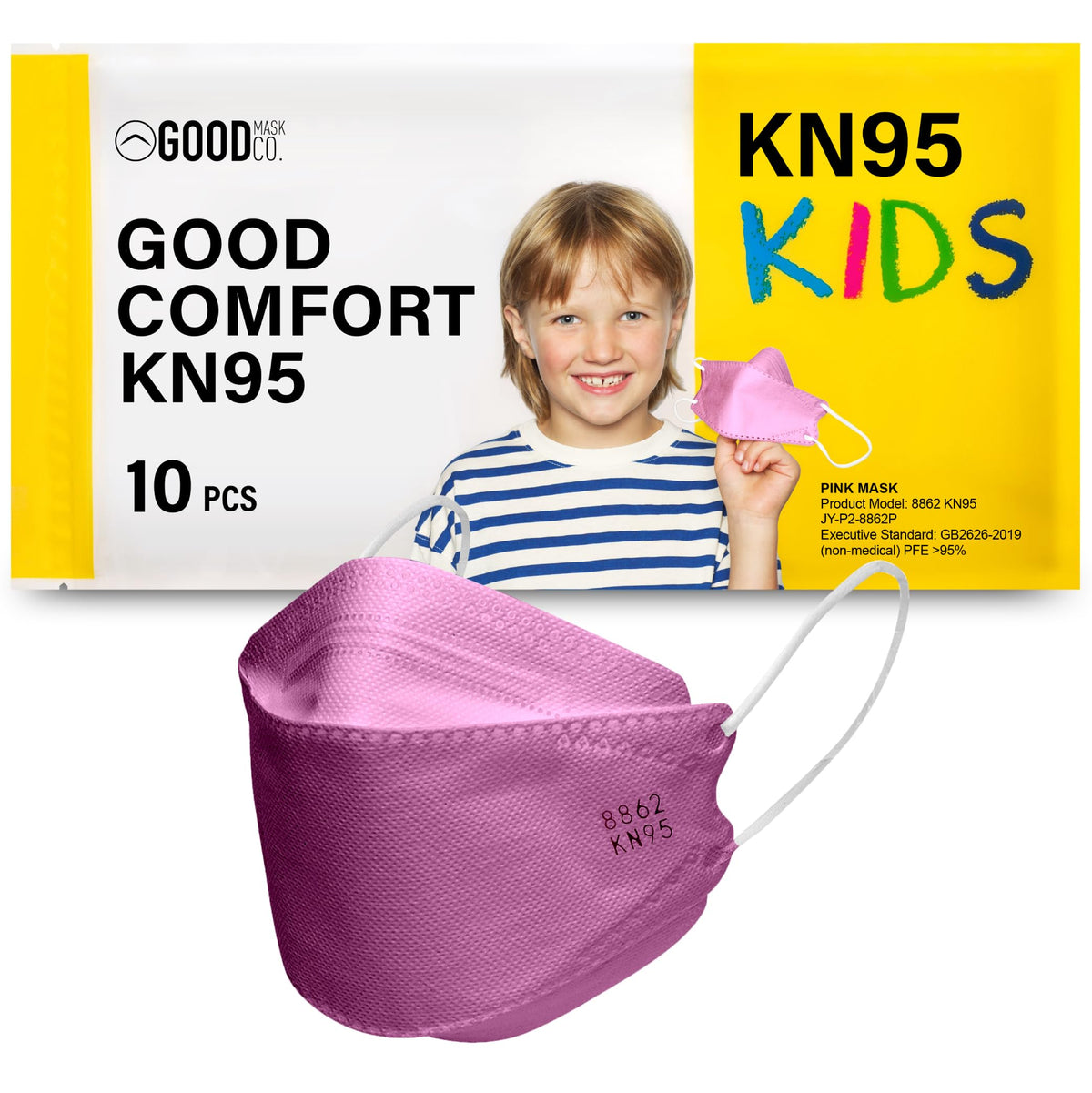 Good Mask Co. Good Comfort Kids KN95 folding pink mask for school days