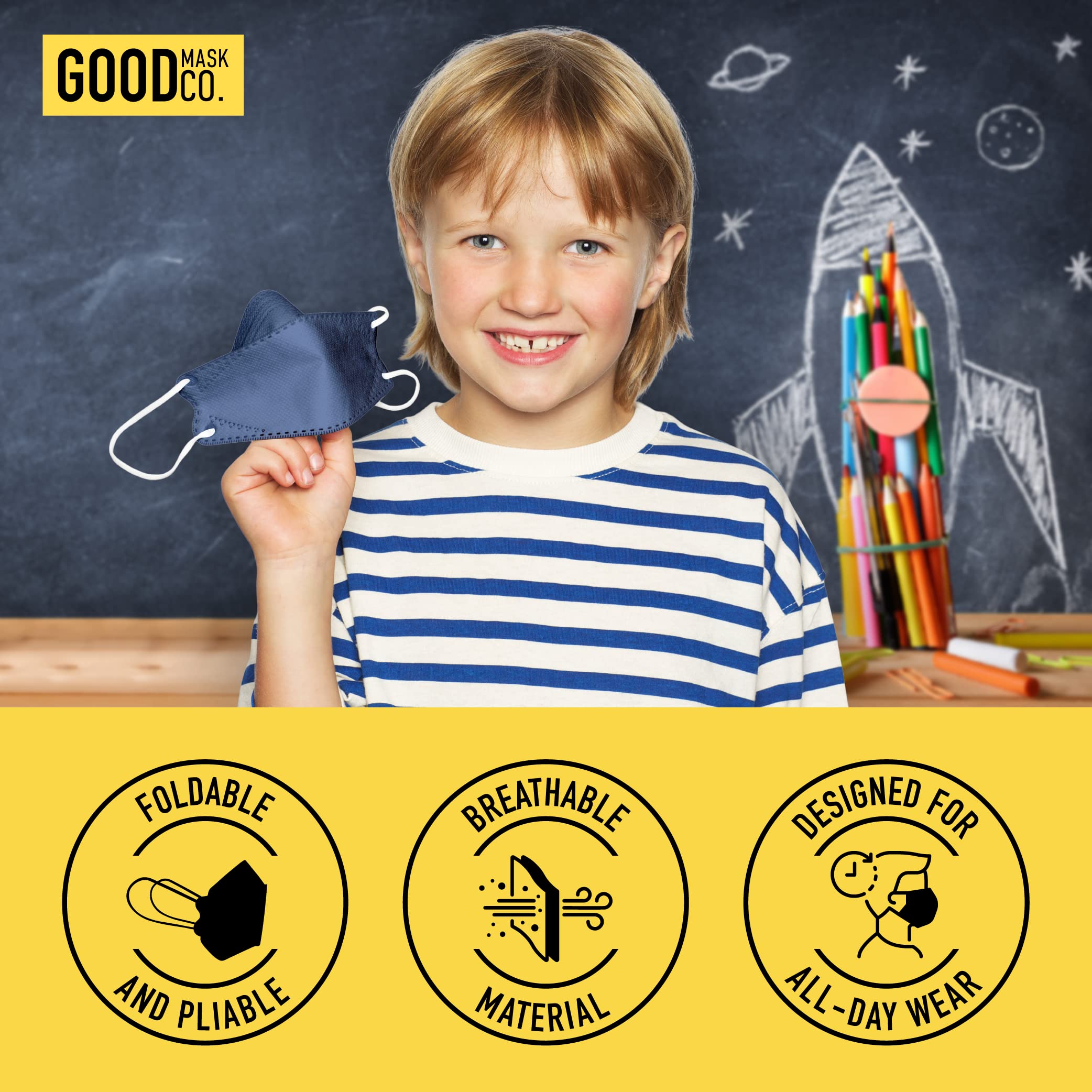 Good Mask Co. Good Comfort Kids pack of 25 blue masks for classrooms