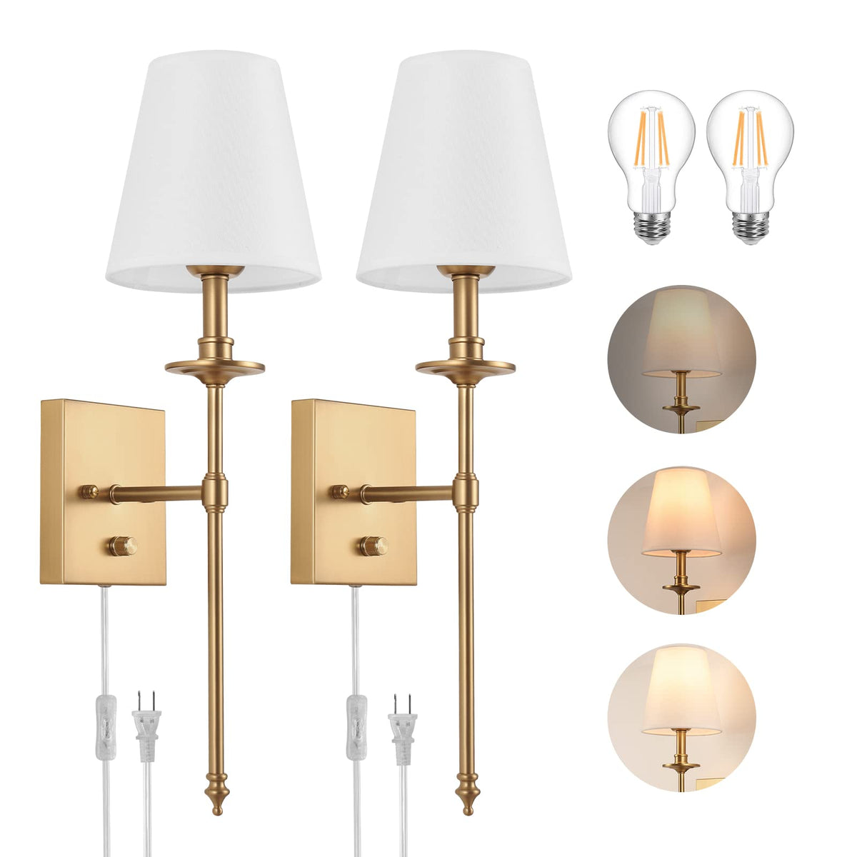 GOODATE dimmable wall sconce two-pack in brass finish for versatile lighting.
