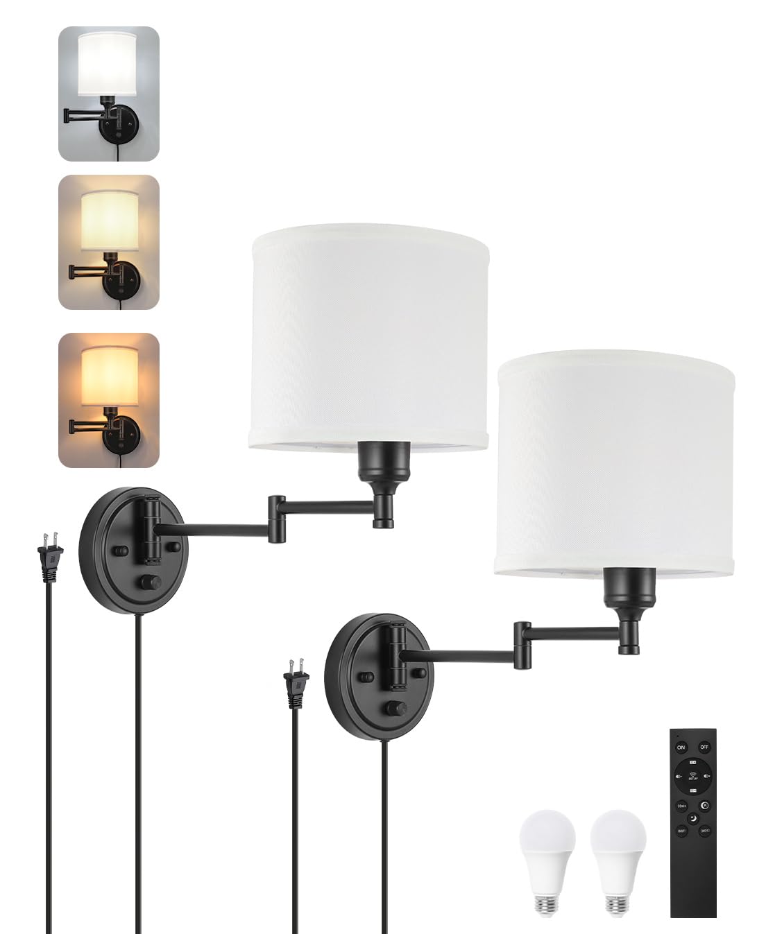 GOODATE plug-in wall sconce with remote control for easy lighting adjustments