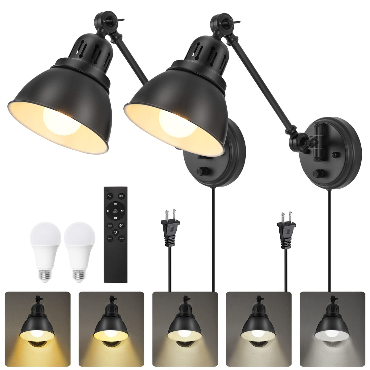 GOODATE plug-in wall sconce with remote control for convenient lighting adjustments.
