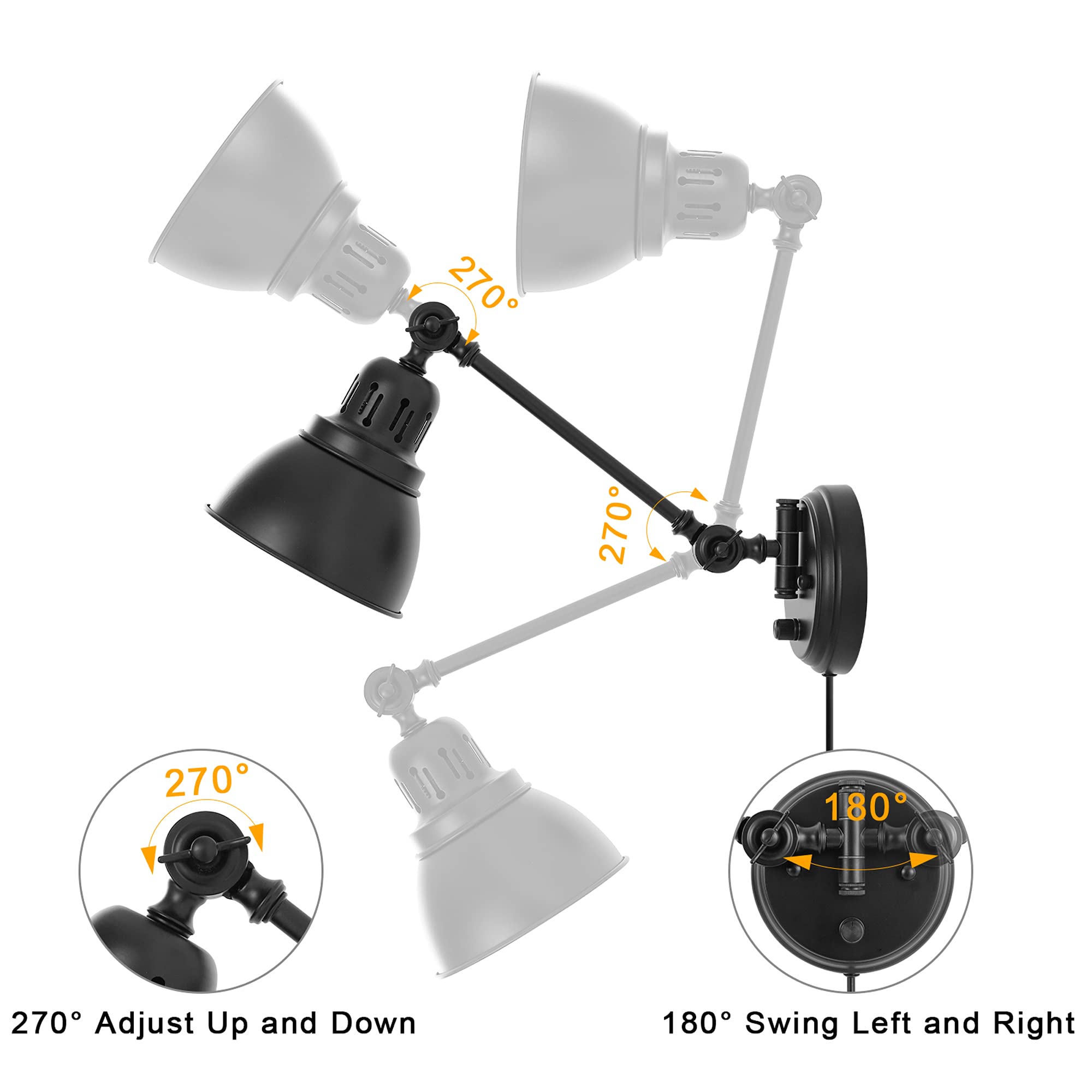 GOODATE wall lamp with E26 socket compatible with dimmable bulbs.