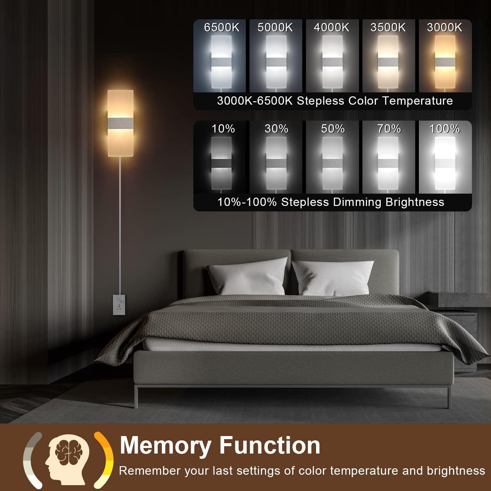 GOODATE wall lamp memory function keeps last settings for seamless use.