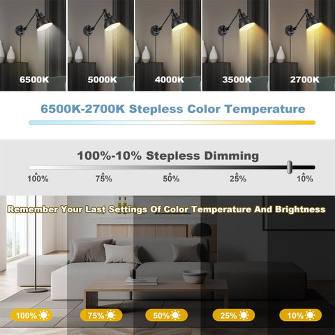 GOODATE dimmable wall sconce with remote and seamless color temperature control.