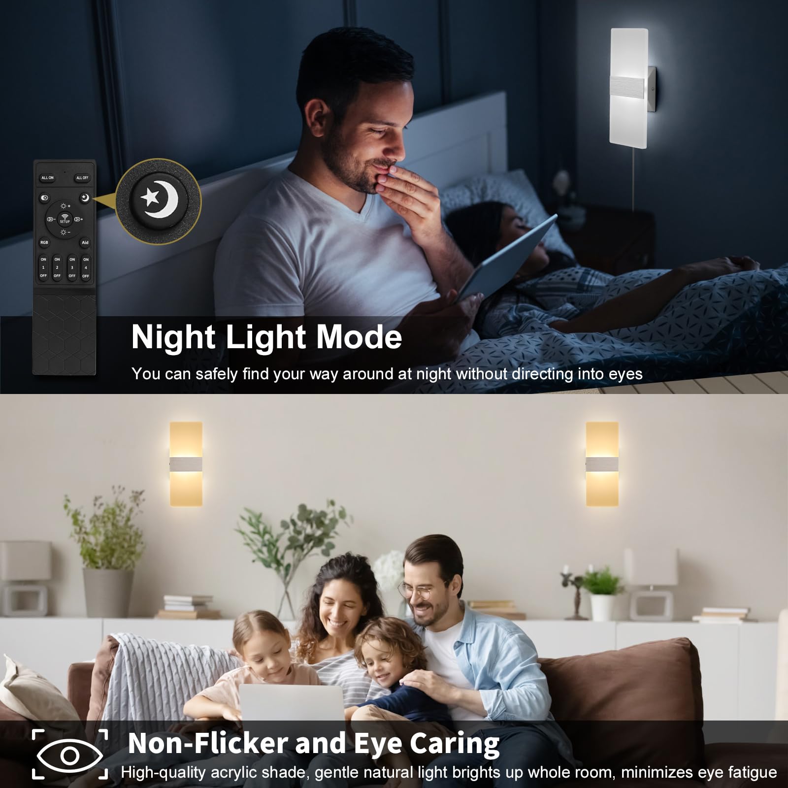 GOODATE wall sconce night light mode for safe nighttime navigation.
