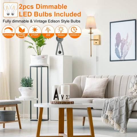 GOODATE plug-in wall sconce with 6ft cord for flexible placement.