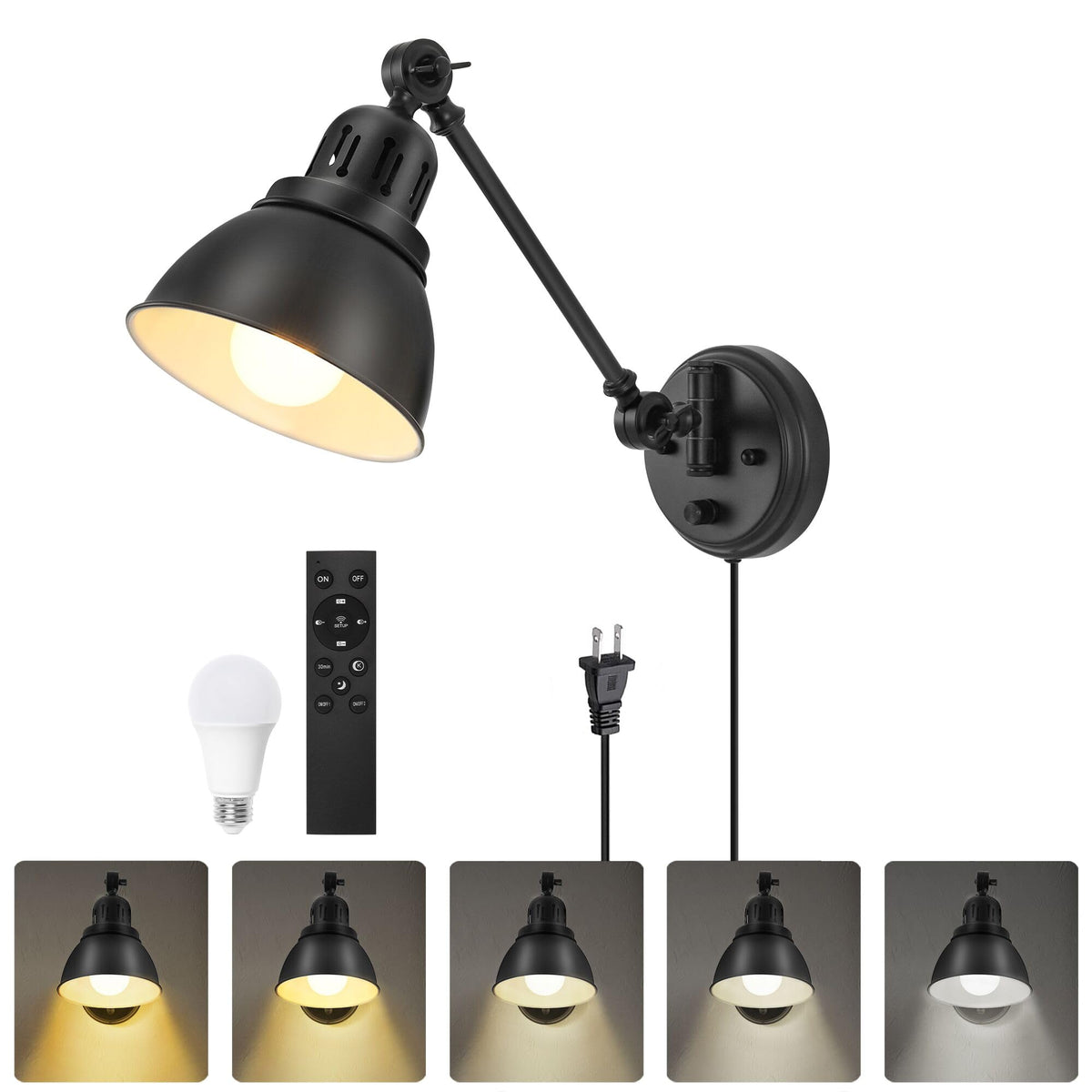 GOODATE wall sconce with remote control for easy brightness and color adjustments.