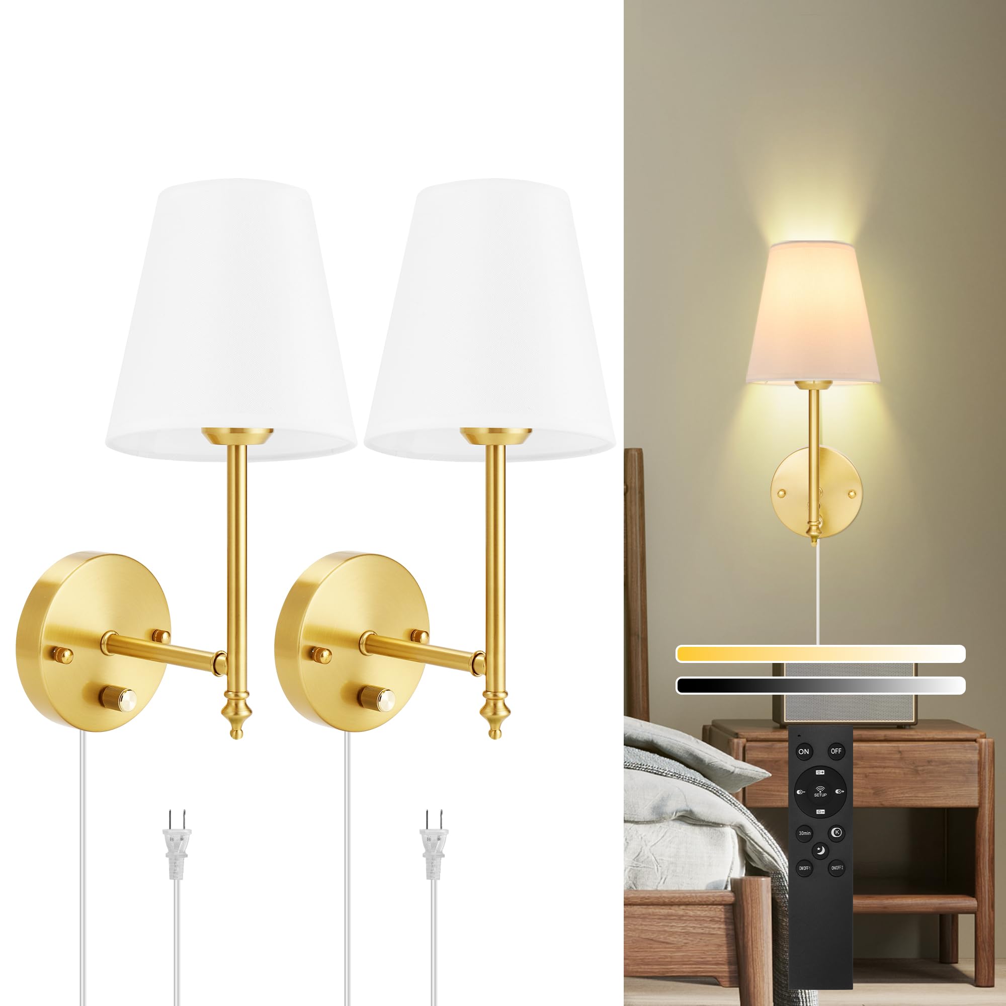 GOODATE wall sconces remote control for easy brightness and color changes.