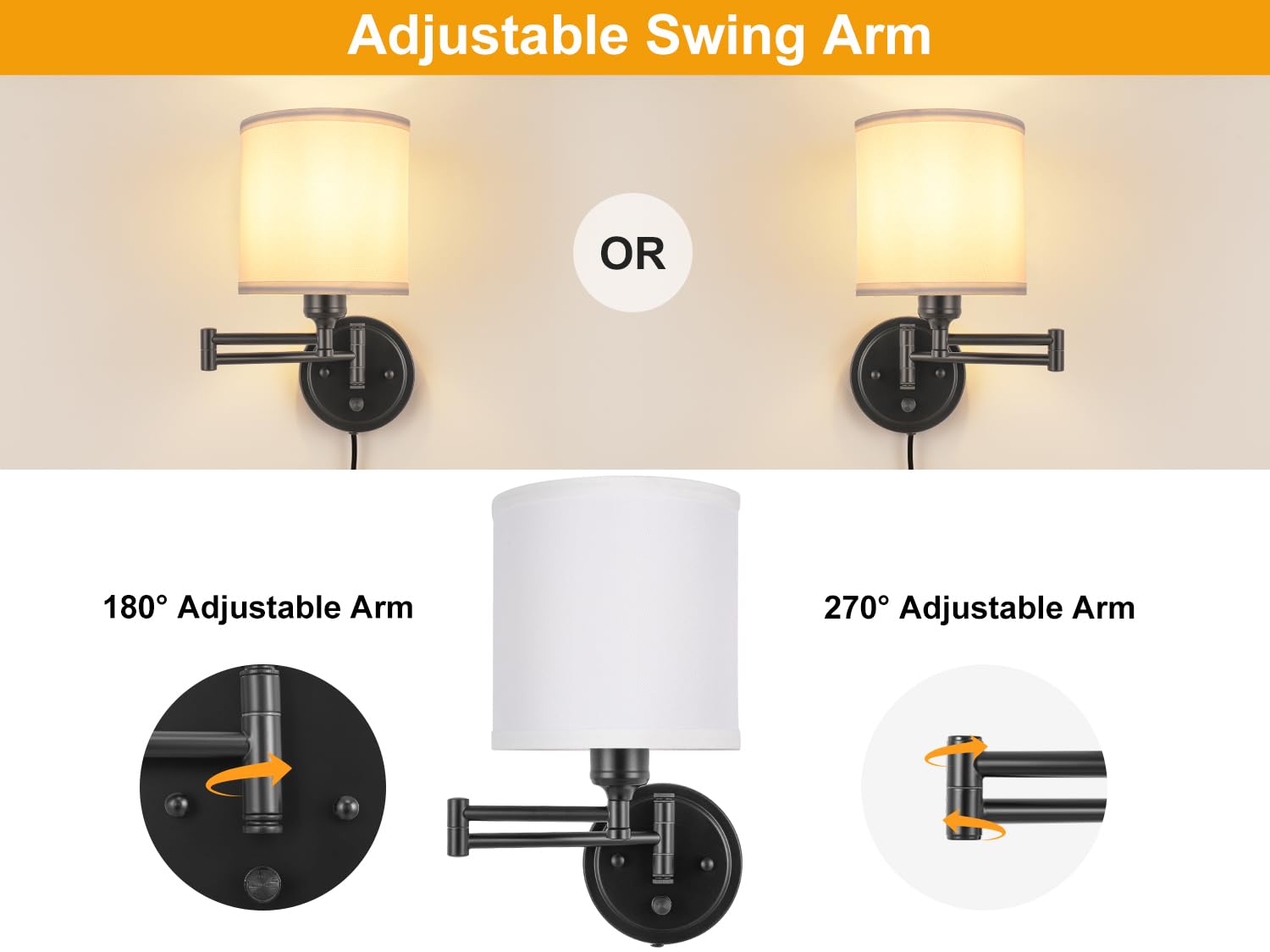 GOODATE wall sconce with white fabric shade delivering soft light