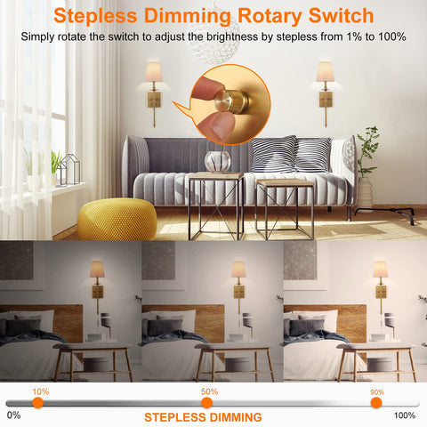 GOODATE wall sconce with white fabric shade producing soft ambient light.