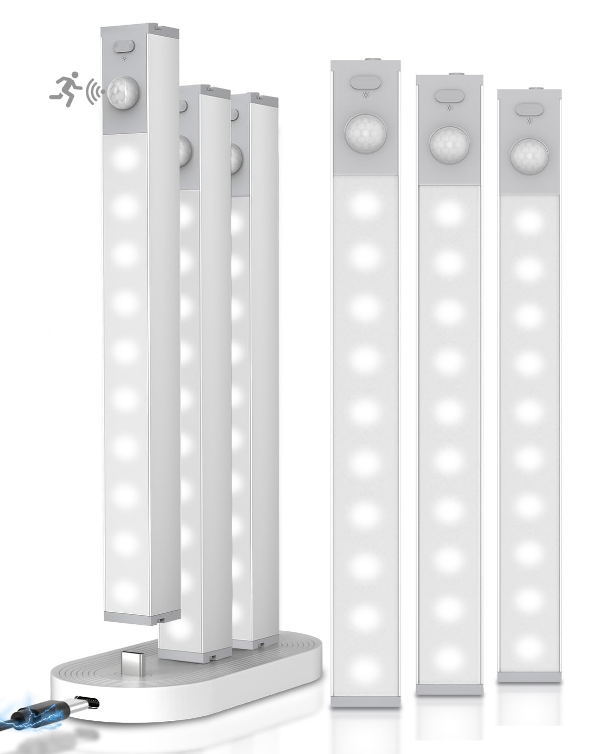 GOODEA 6-pack LED under-cabinet lights with charging station illuminate countertops.
