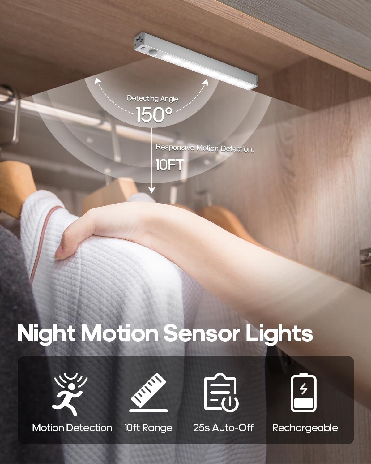 GOODEA dimmable motion sensor mode activates on approach in dark settings.