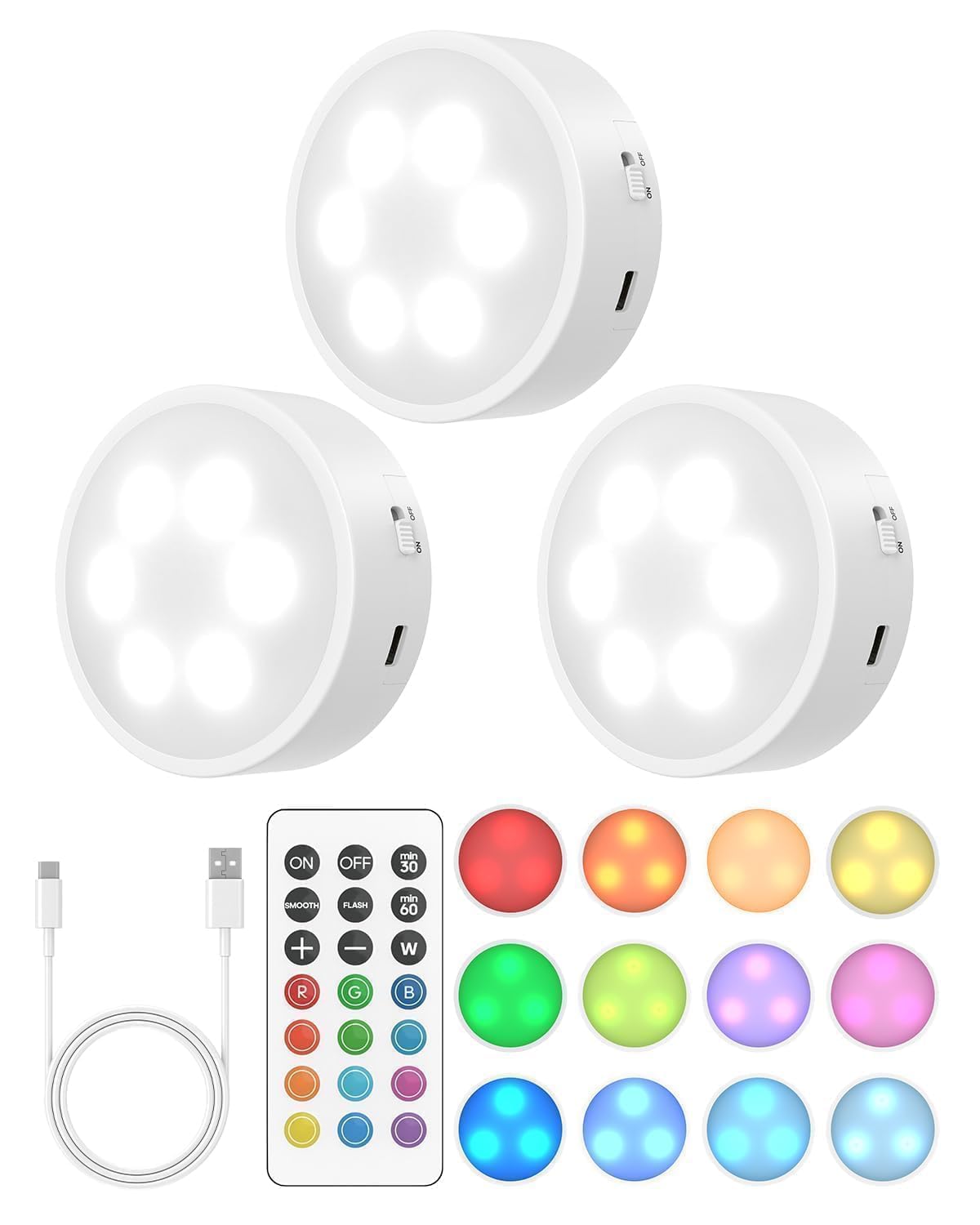 GOODEA.fun puck lights with remote illuminating a cabinet for easy control