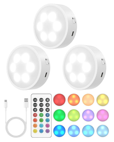 GOODEA.fun puck lights with remote illuminating a cabinet for easy control