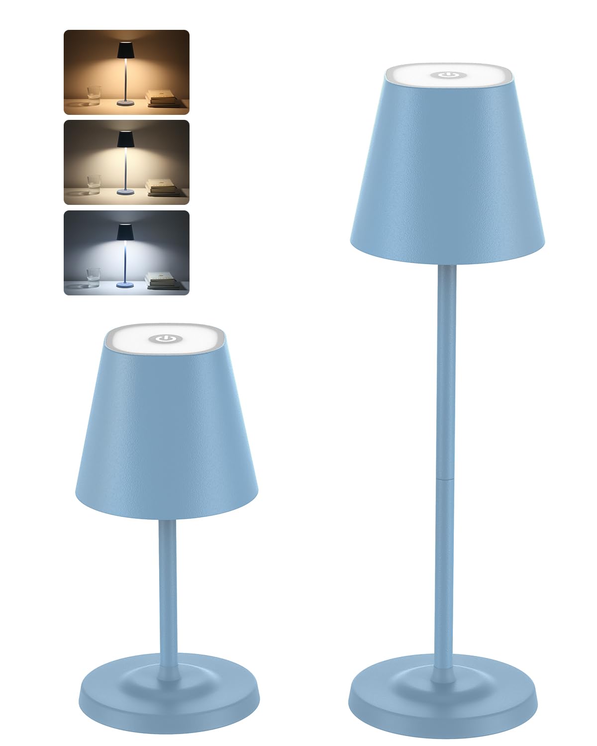 GOODEA LED cordless table lamp in blue with adjustable height for flexible placement