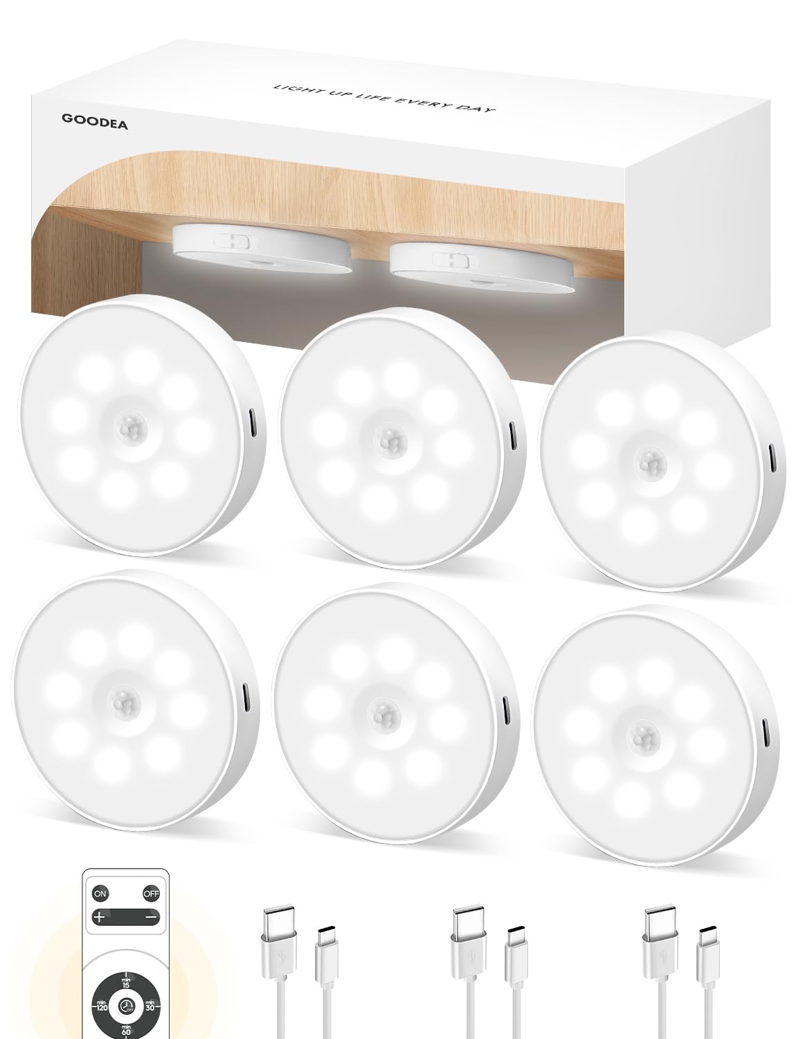 Goodea LED under-cabinet light with motion sensor illuminates dark cabinets instantly.