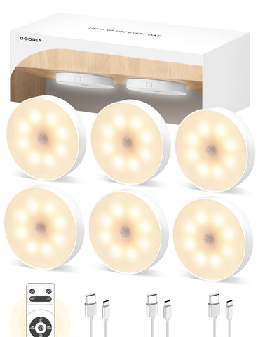 Goodea motion sensor night light activates automatically for hands-free cabinet illumination.
