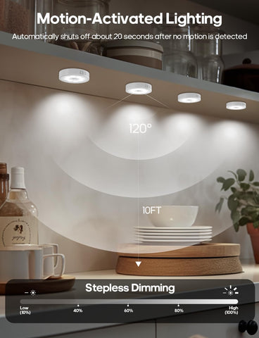 Goodea rechargeable puck light features a long-lasting battery for cordless kitchen lighting.