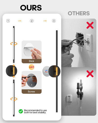 Rechargeable battery powers each light for hours of cordless illumination.