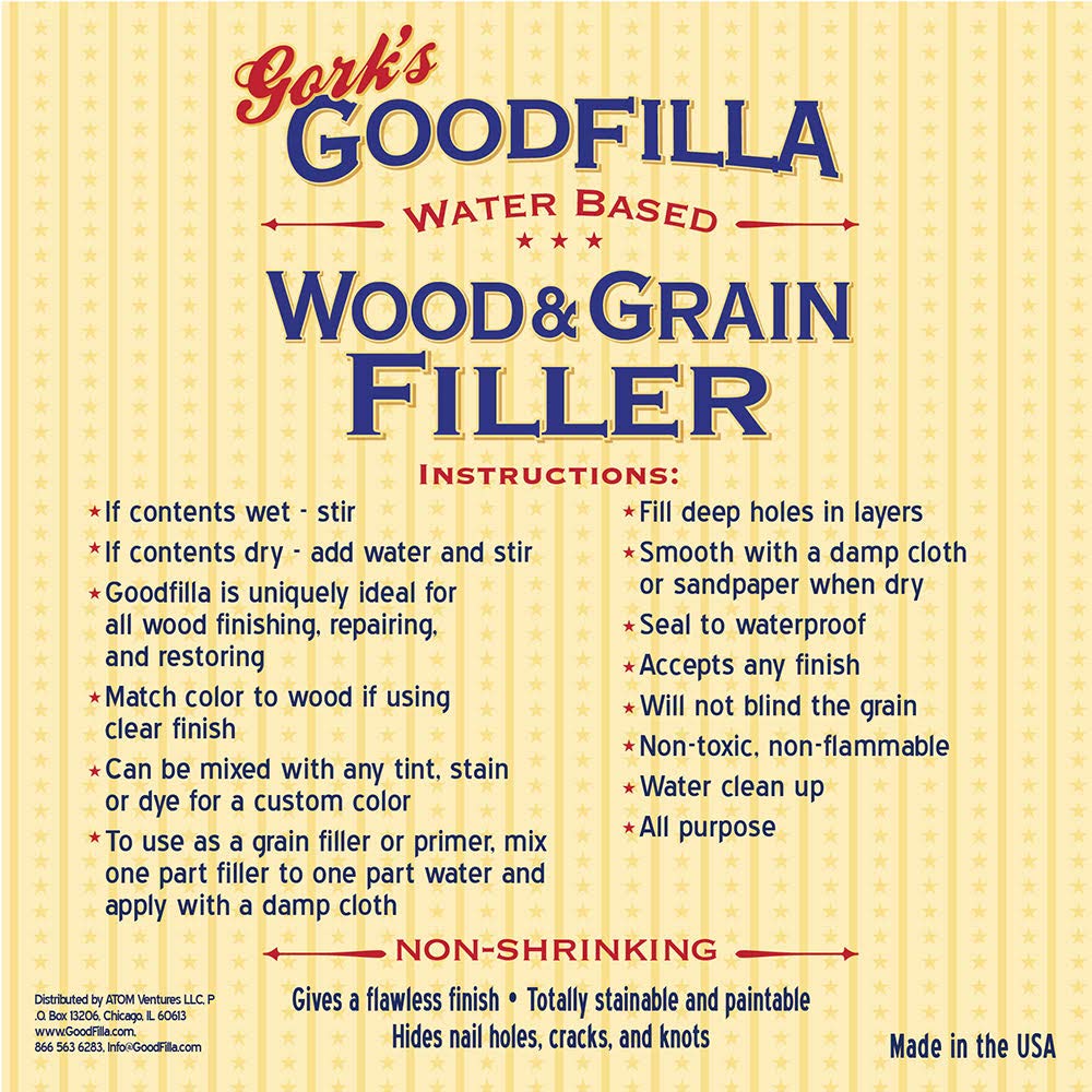 Goodfilla filler sands easily for quick finishing and knot filling.