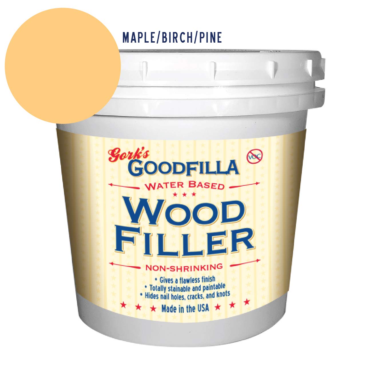 Goodfilla maple-beech-pine wood filler jar ready for repairs