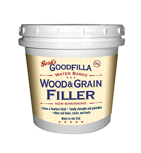 Goodfilla water-based wood filler spread on white oak for a smooth, trowel-ready finish.