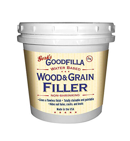 Goodfilla water-based wood filler in White Oak, trowel-ready, for seamless repairs and finishes.