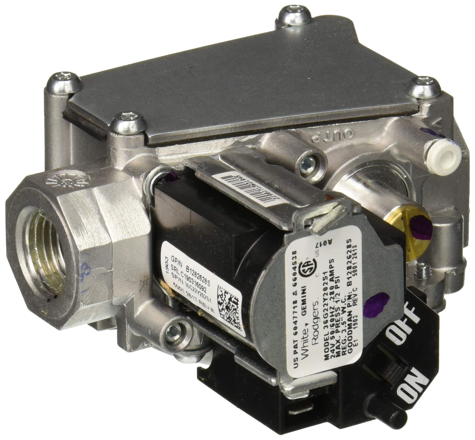 Goodman B1282628S gas valve assembly for reliable furnace operation.