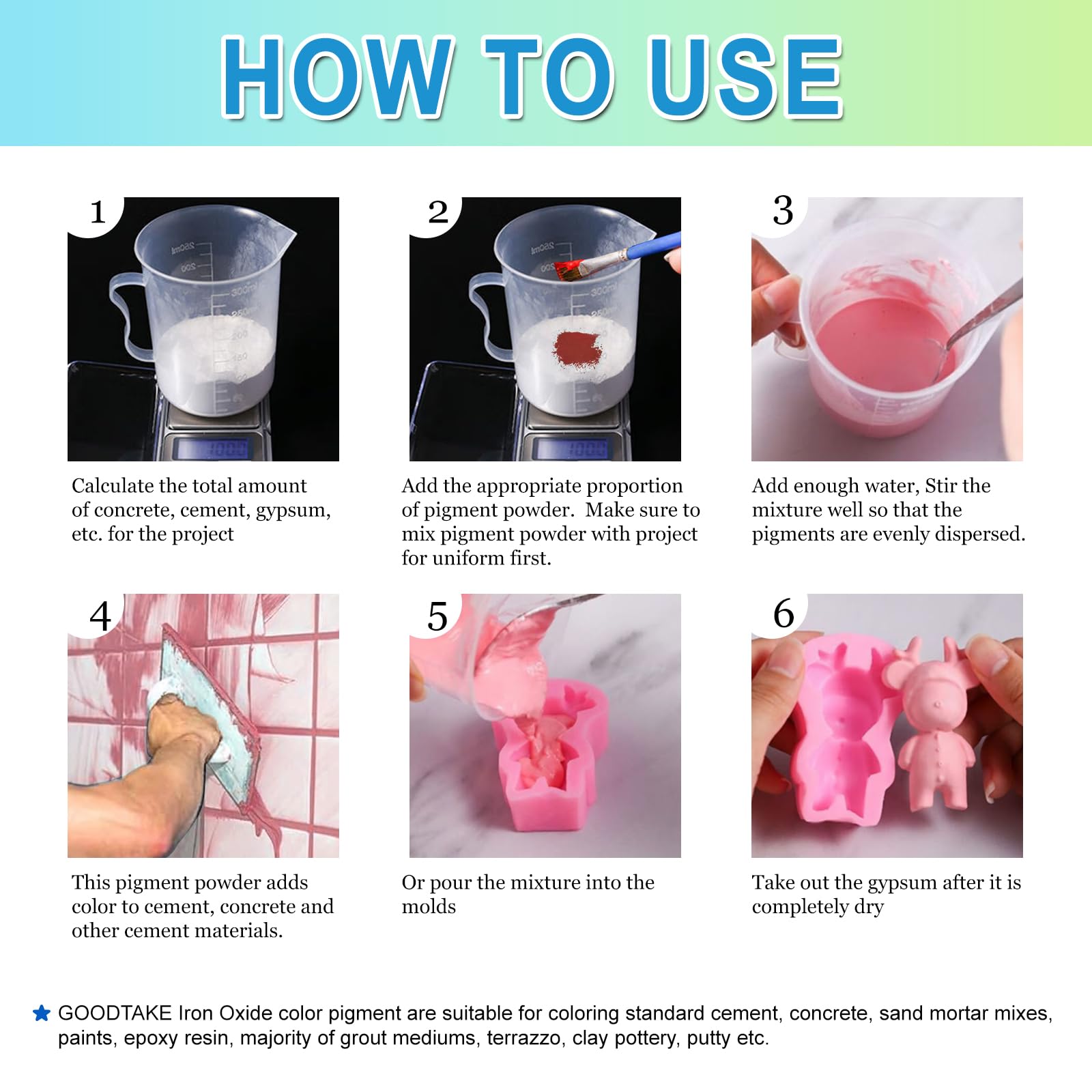 Mixing ratio guide helps achieve uniform color in cement.