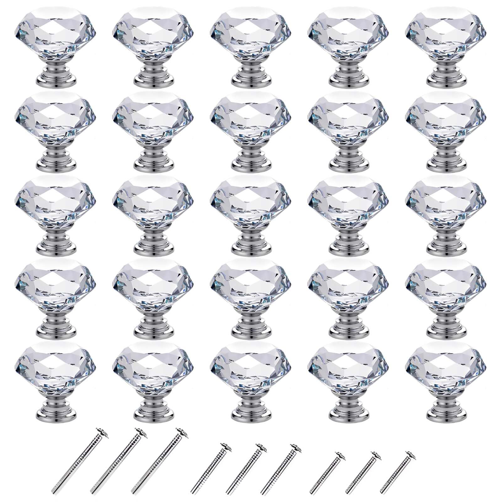 GoodtoU diamond crystal glass knob close-up with 30mm diameter and silver finish