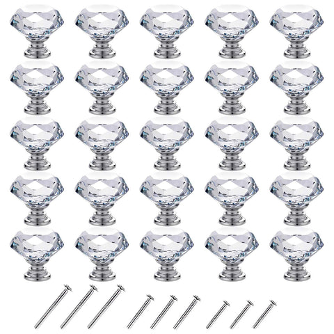 GoodtoU diamond crystal glass knob close-up with 30mm diameter and silver finish