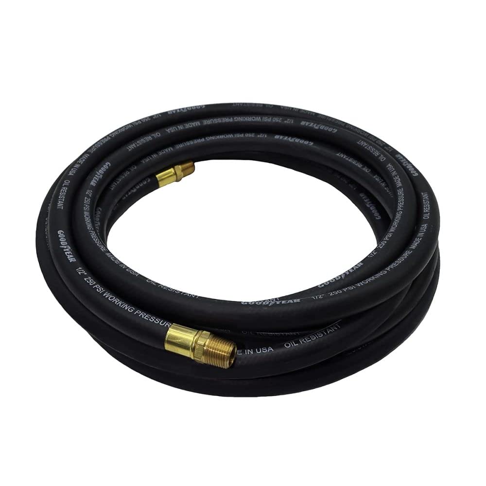 Goodyear air hose brass 1/4" NPT end fittings for secure connections.
