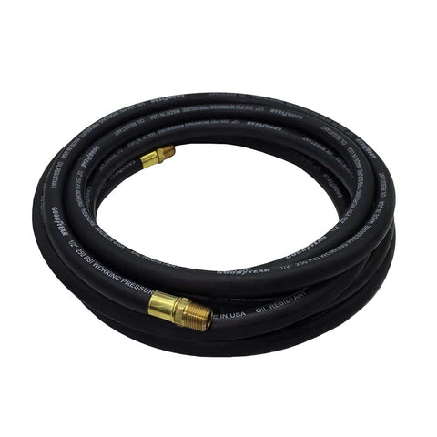Goodyear air hose brass 1/4" NPT end fittings for secure connections.