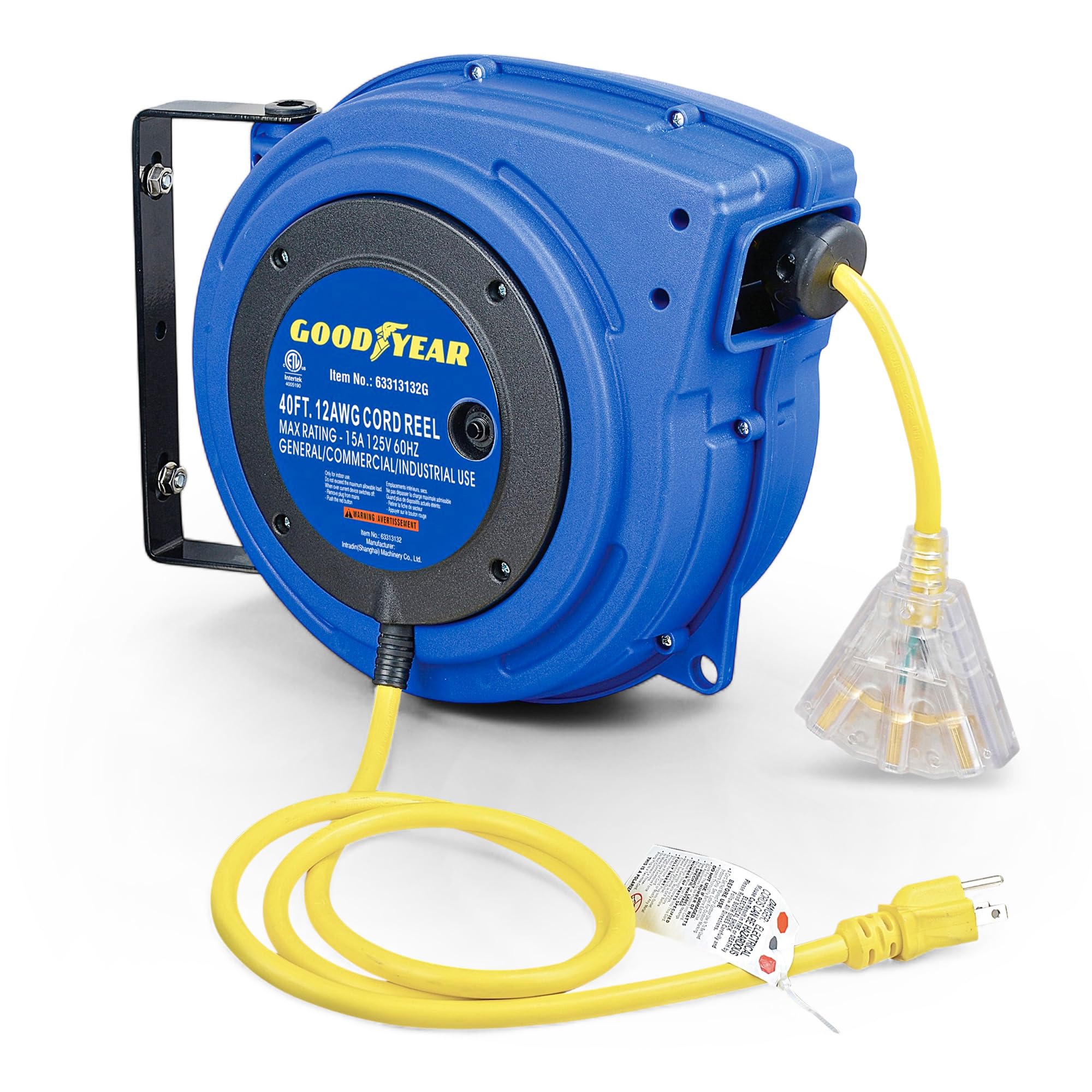 Goodyear extension cord reel 40ft housed in tough PP case for rugged indoor use