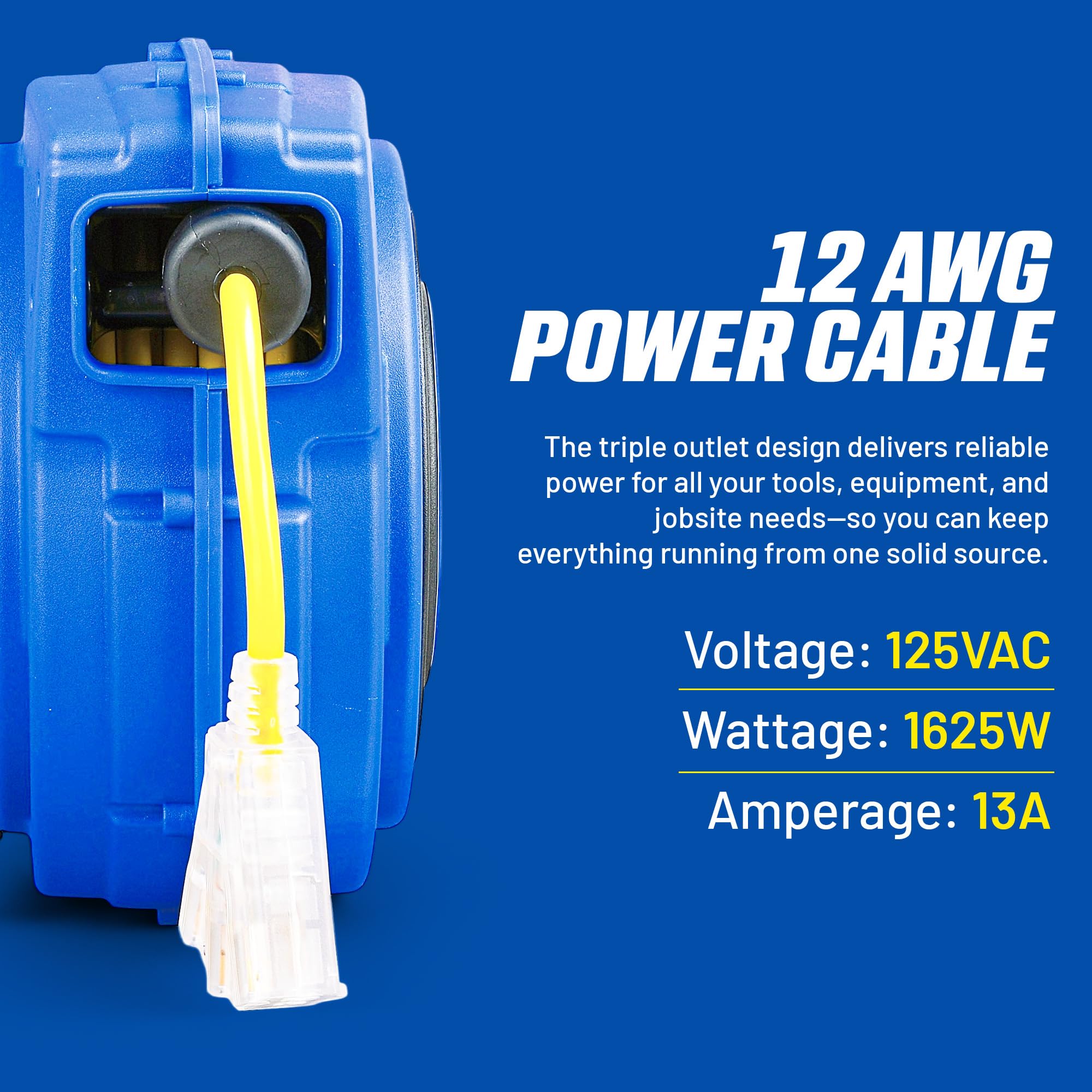 Goodyear extension cord reel with LED tap for easy power even in low light