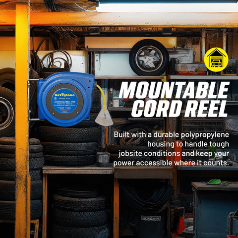 Goodyear extension cord reel features two non snag rollers to reduce cord wear