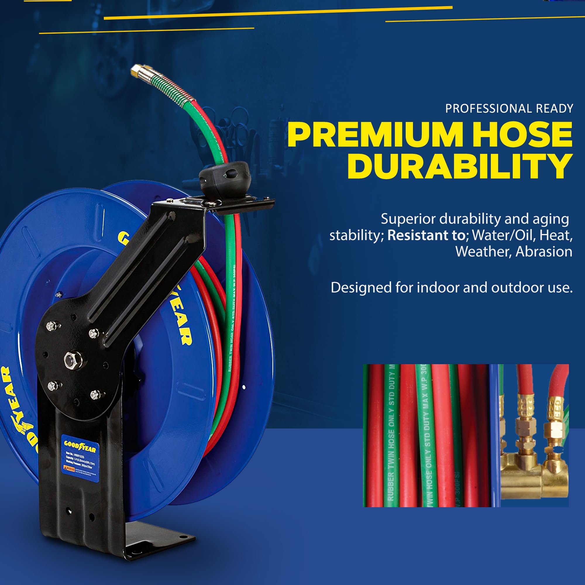 Goodyear four non-snag rollers minimize wear on hoses.