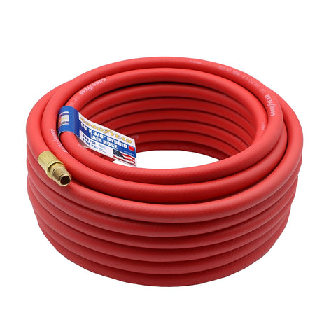 Goodyear hybrid air hose 50ft coiled for easy storage.