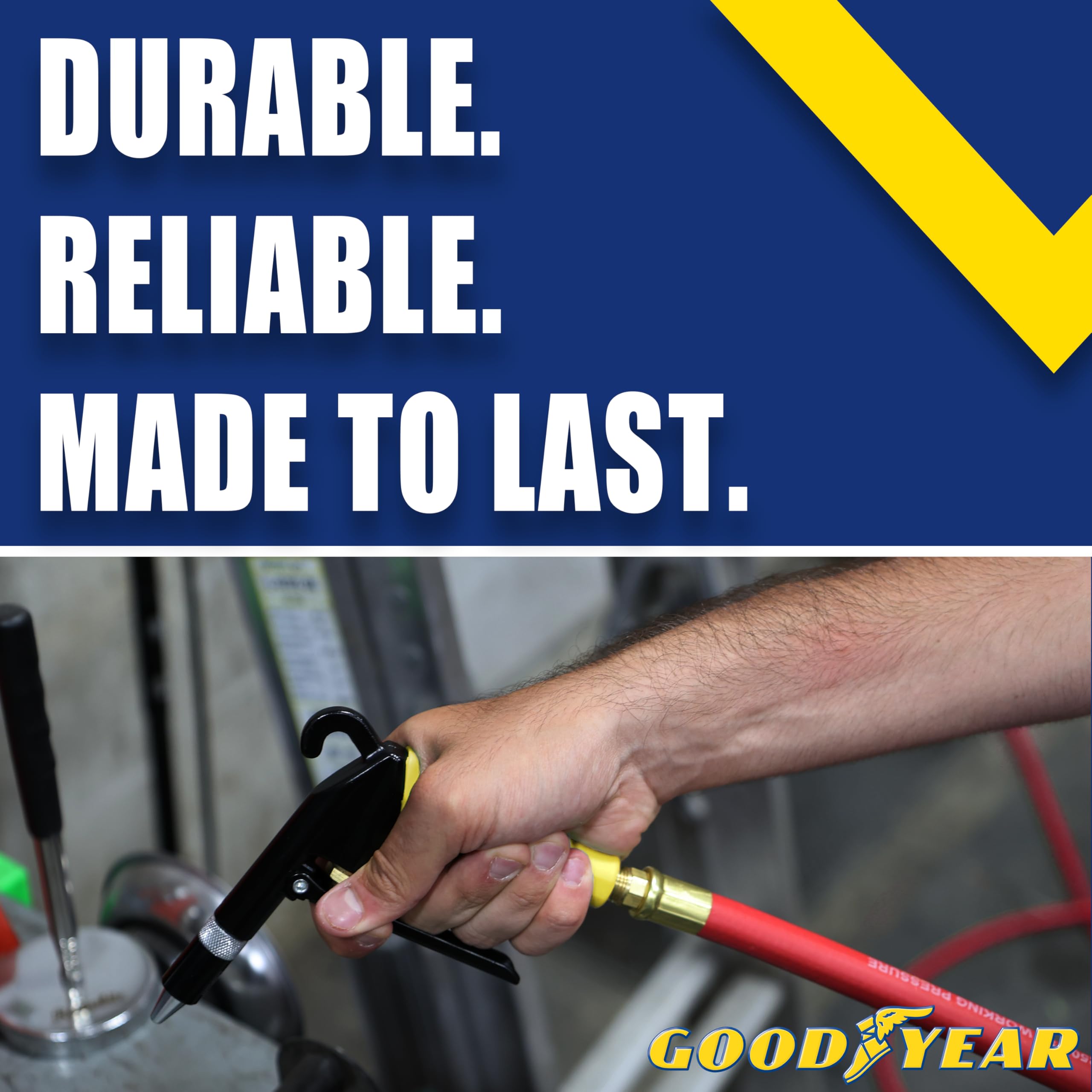 Goodyear hybrid air hose weather-resistant coating protects in harsh conditions.