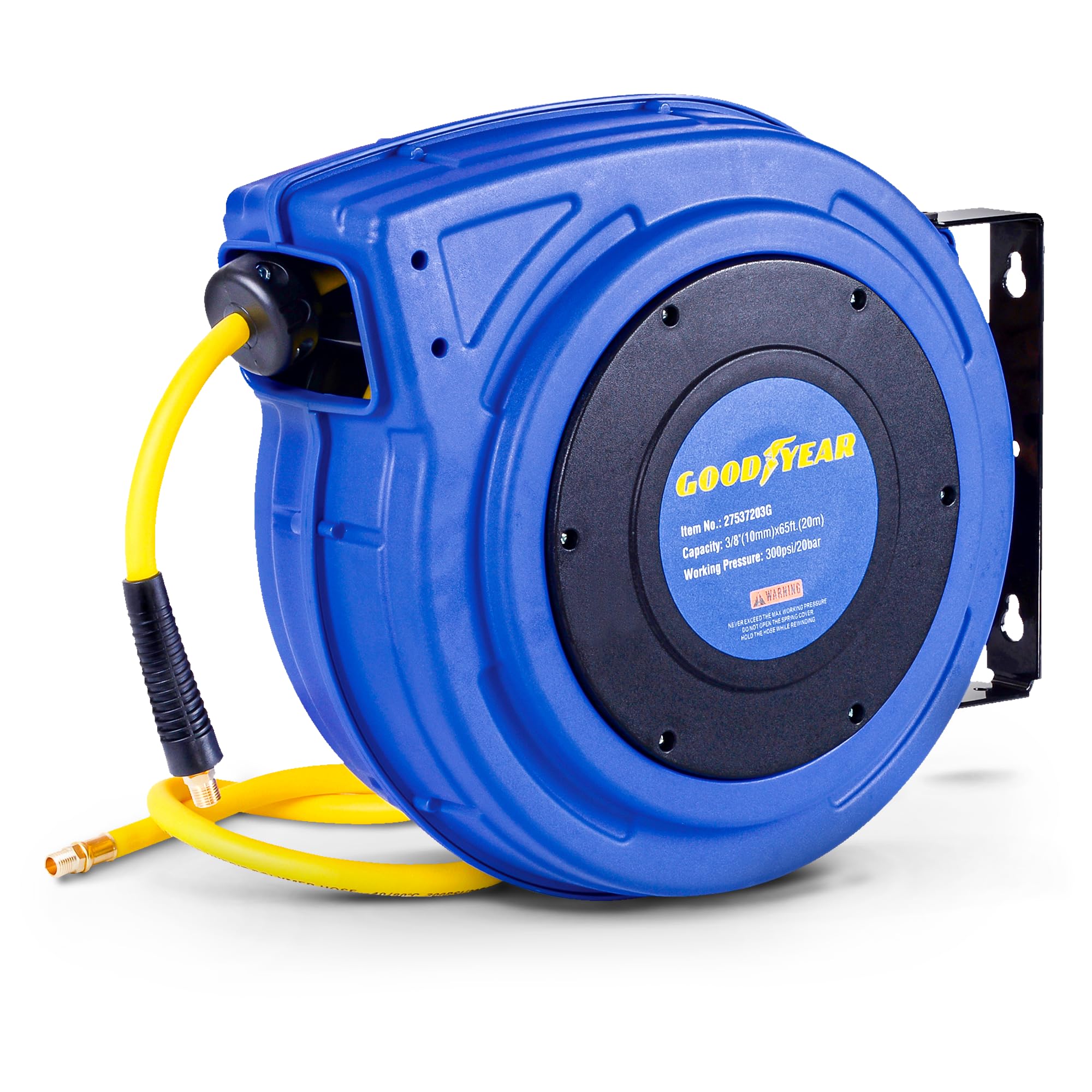 Goodyear air hose reel with enclosed case for durable indoor and outdoor use